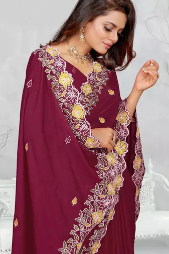   light maroon color star georgette embroidered sarees