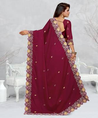   light maroon color star georgette embroidered sarees 5