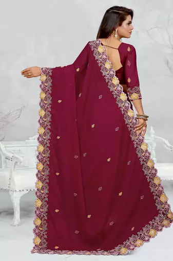   light maroon color star georgette embroidered sarees