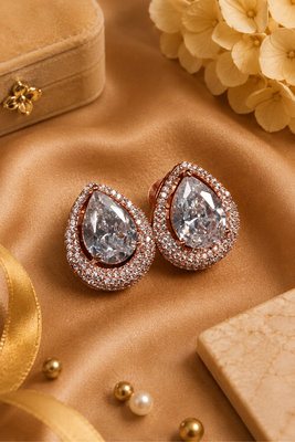 Rose gold finish crystal bloom earrings 3