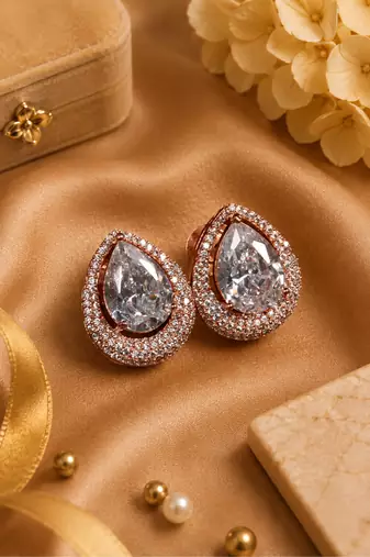 Rose gold finish crystal bloom earrings