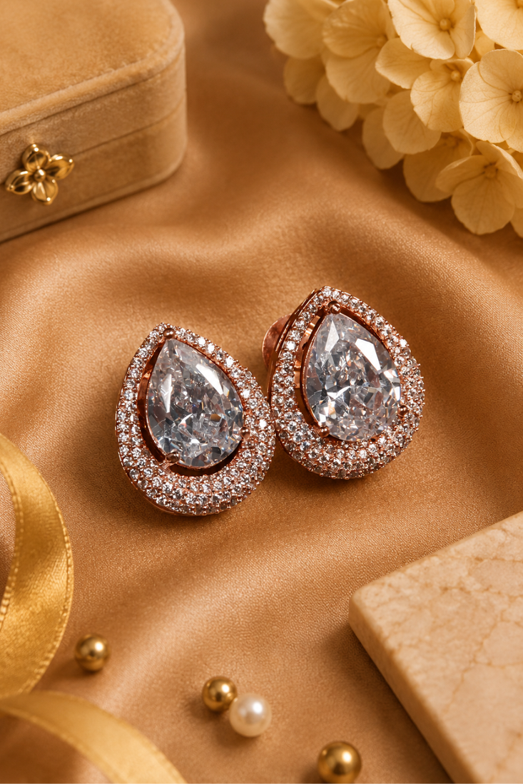 Rose gold finish crystal bloom earrings