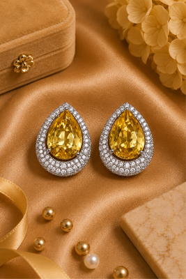 Rhodium finish honey radiance halo earrings 3