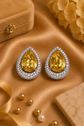 Rhodium finish honey radiance halo earrings