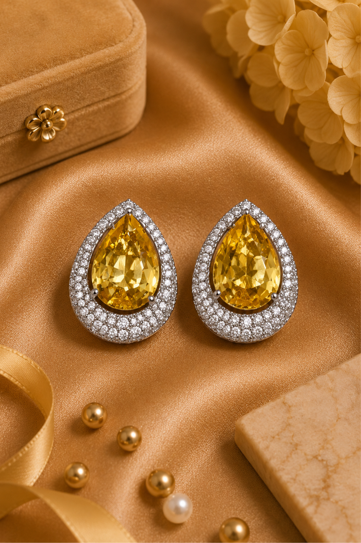 Rhodium finish honey radiance halo earrings