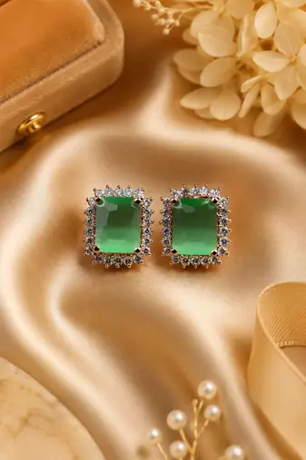 Rose gold finish parrot green luxe earrings
