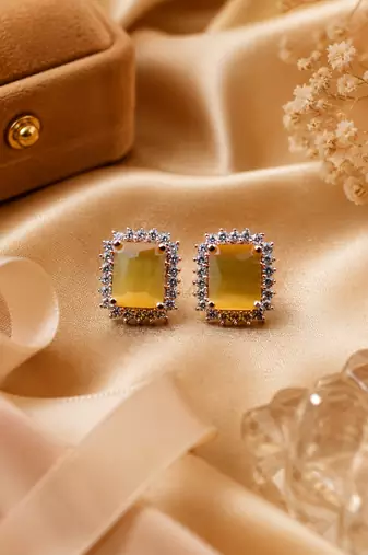Rose gold finish golden sunshine halo studs