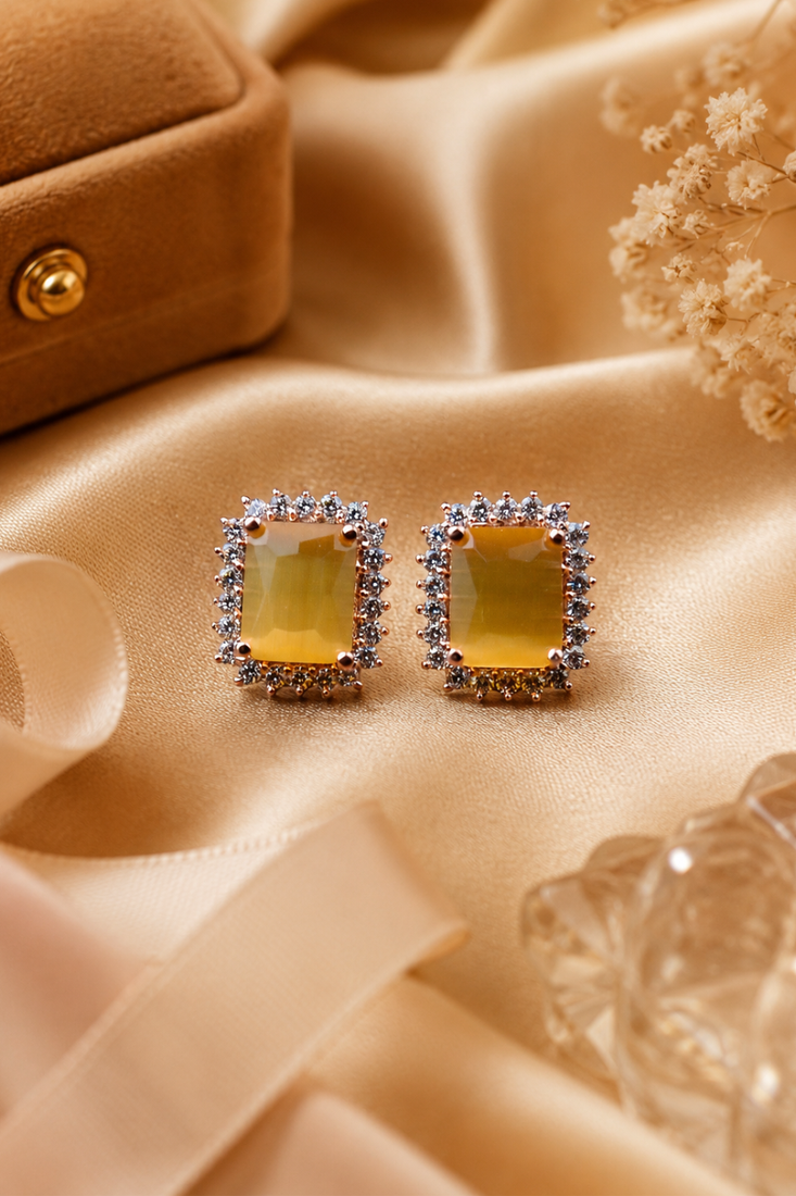 Rose gold finish golden sunshine halo studs
