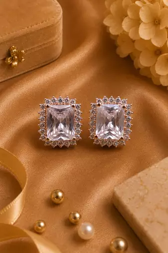 Rose gold finish moonlight halo studs