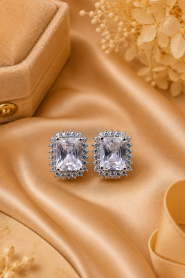 Rhodium finish crystal royale halo stud earrings 3