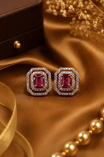Rose Gold Finish Royal Ruby Octagon Studs