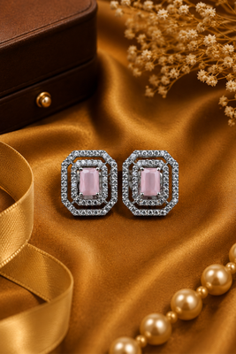 Rhodium finish blush luxe octagon studs 3