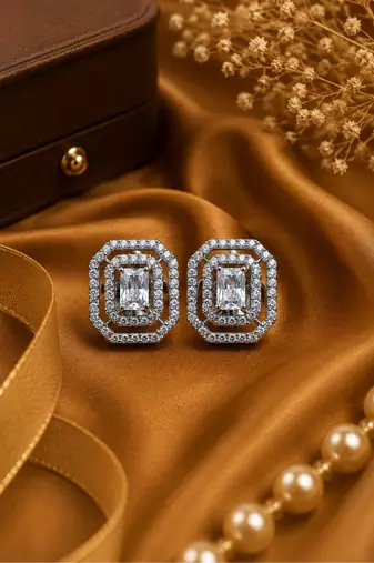 Rhodium finish diamond frost octagon studs