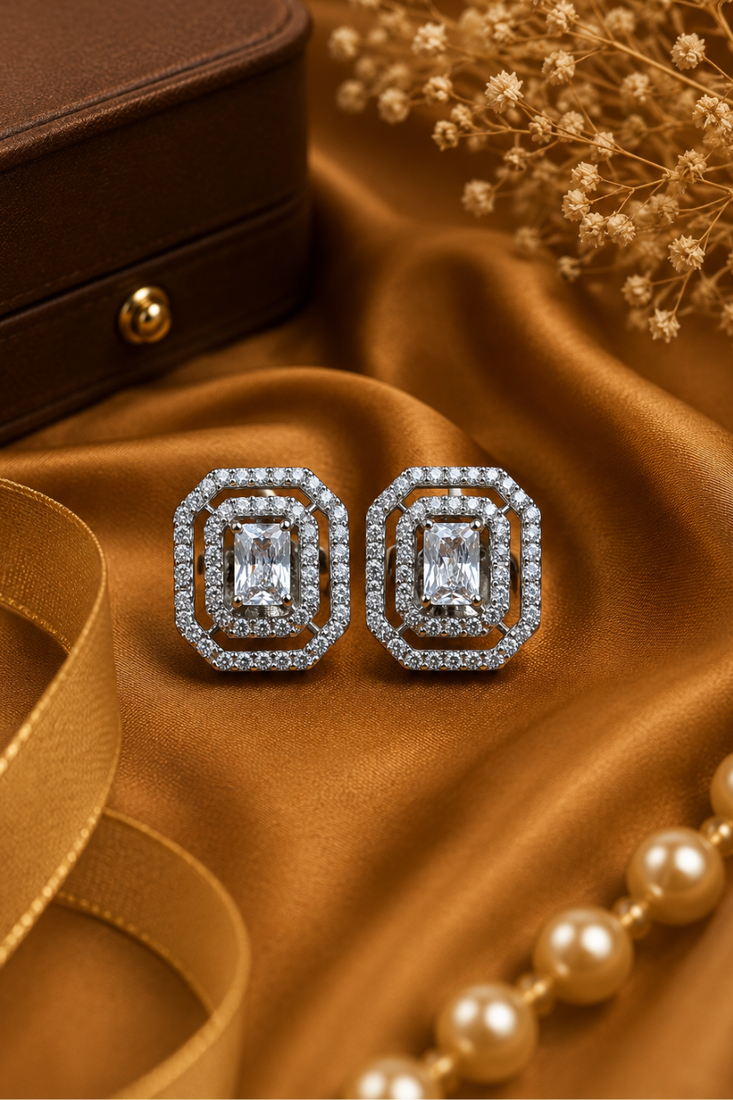 Rhodium finish diamond frost octagon studs