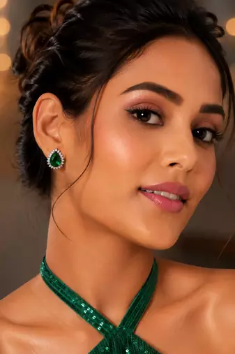 Emerald royale halo studs