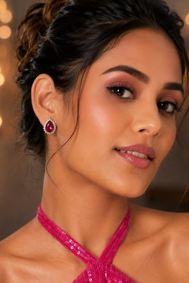 Royal ruby halo studs 1