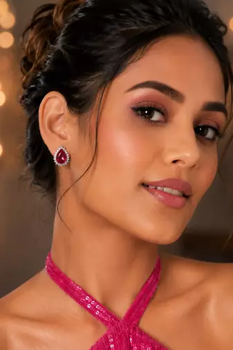 Royal ruby halo studs