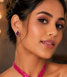 Royal ruby halo studs