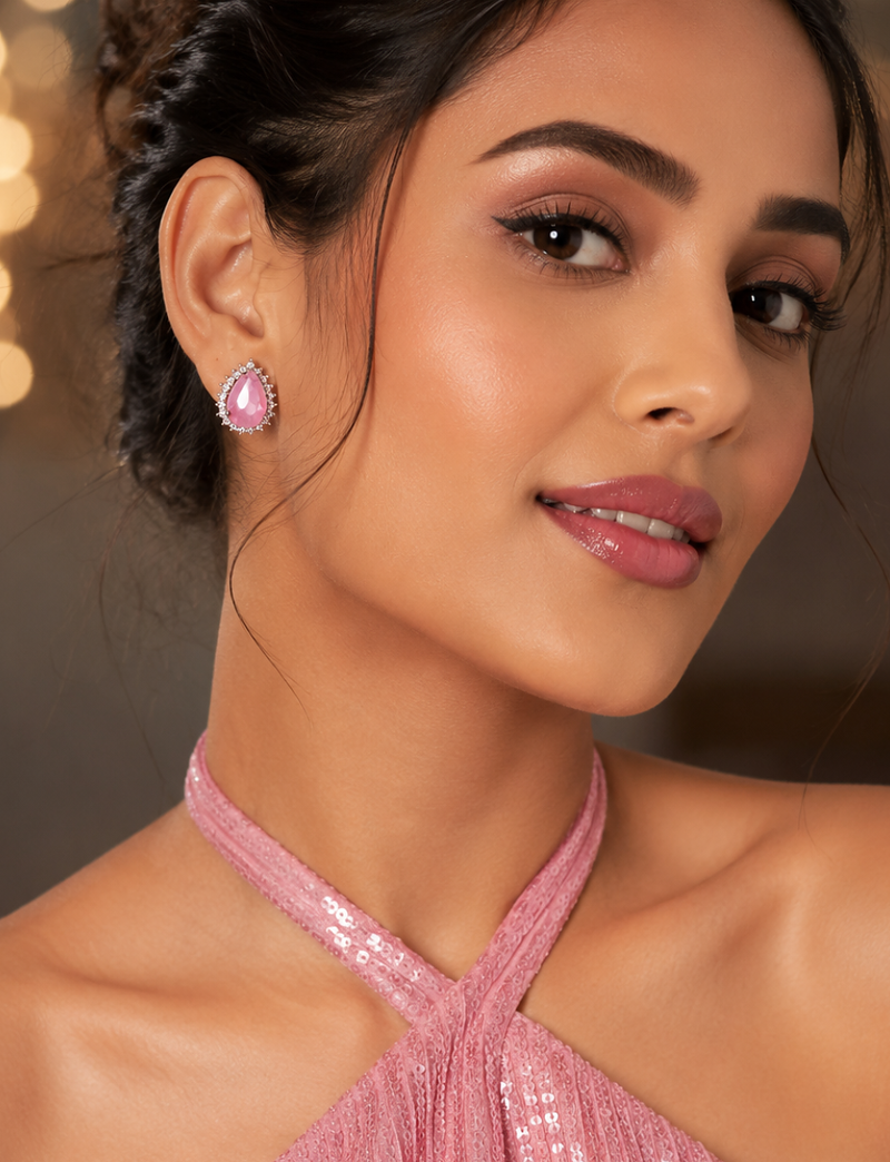 Blush Petal Halo Studs