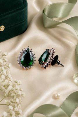 Emerald royale halo studs 2