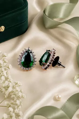 Emerald royale halo studs