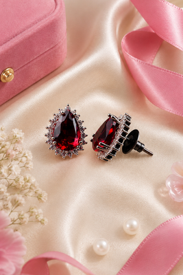 Royal ruby halo studs 2
