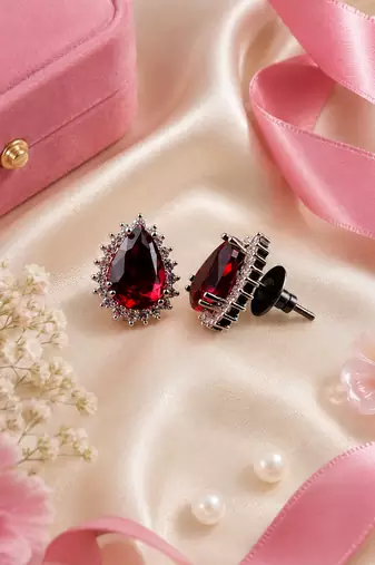Royal ruby halo studs