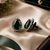 Emerald royale halo studs