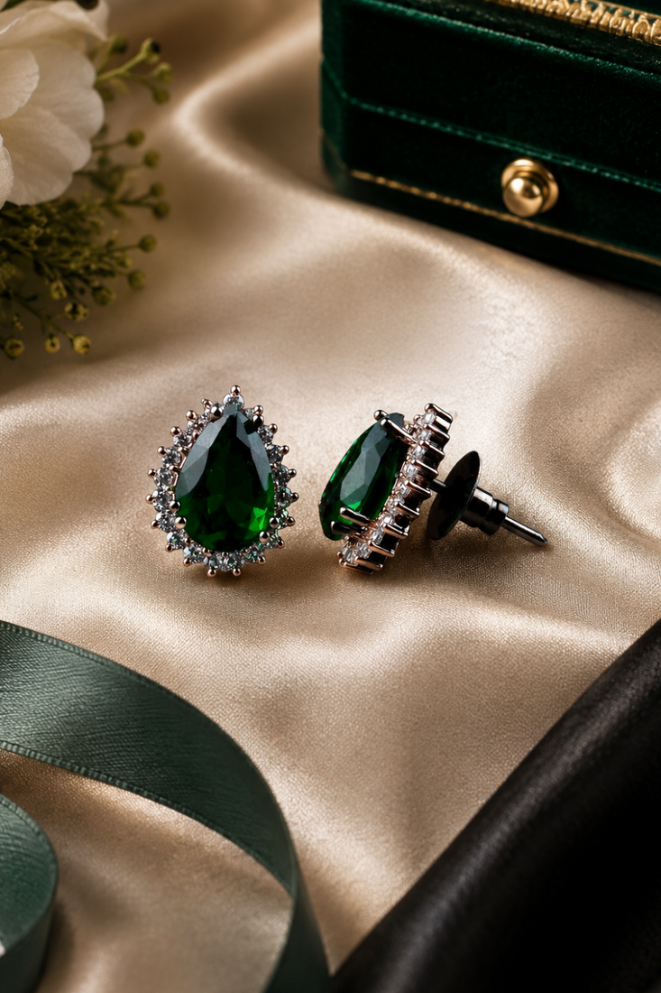Emerald royale halo studs