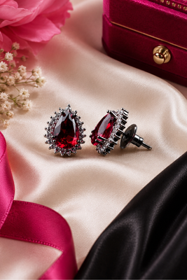 Royal ruby halo studs 3
