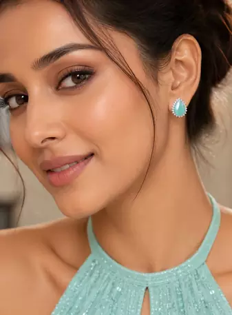 Mint celeste halo studs