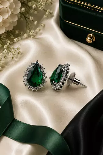 Emerald celeste halo studs
