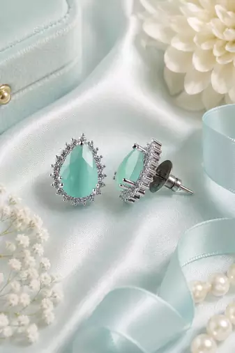 Mint celeste halo studs