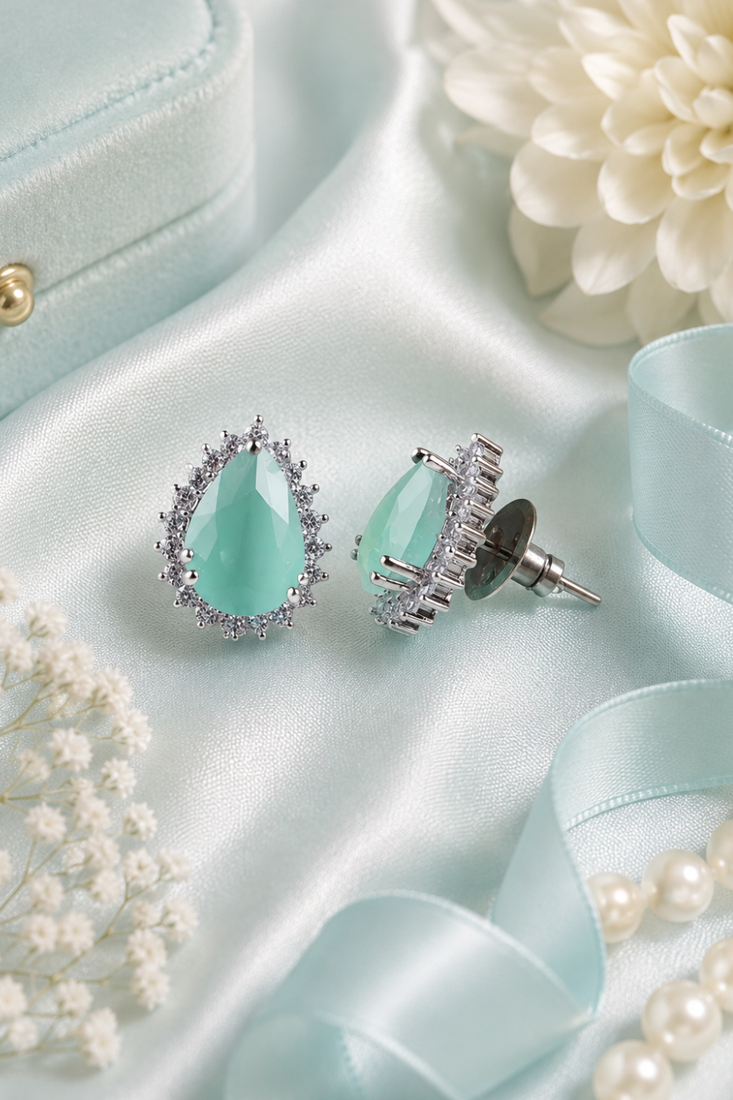 Mint celeste halo studs