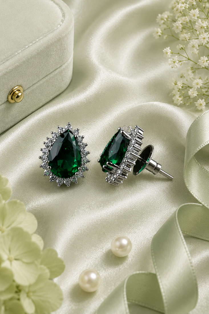 Emerald celeste halo studs