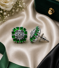 Rhodium Finish Emerald Bloom Studs