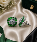 Rhodium Finish Emerald Bloom Studs
