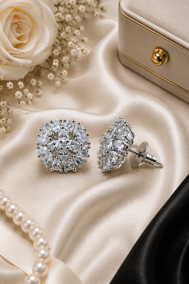 Rhodium finish crystal bloom studs 1
