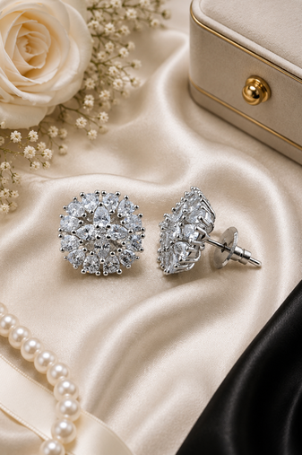 Rhodium finish crystal bloom studs