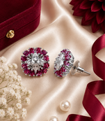Rhodium finish ruby blossom studs