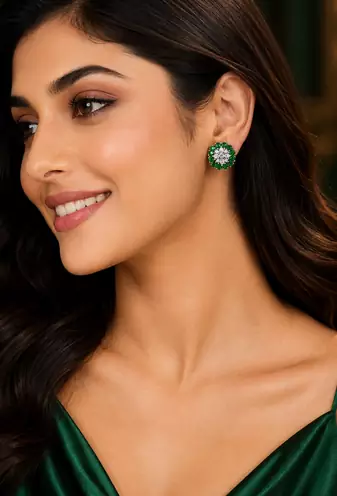Rhodium Finish Emerald Bloom Studs