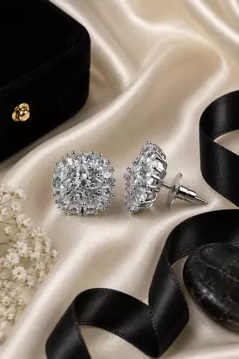 Rhodium finish crystal bloom studs
