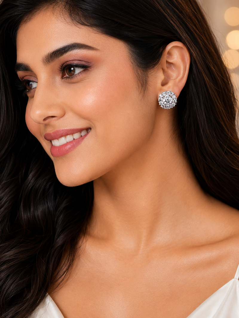 Rhodium finish crystal bloom studs