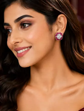 Rhodium finish ruby blossom studs
