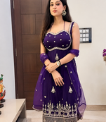 Purple designer embroidey faux georgette kurta dupatta pant set