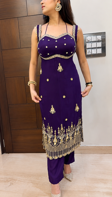Purple designer embroidey faux georgette kurta dupatta pant set 4