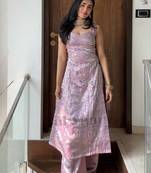 Lavender embroidered jimmy silk blend kurta set