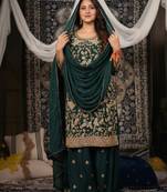 Green embroidered chinon panjabi suit set