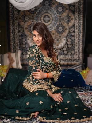 Green embroidered chinon panjabi suit set 2