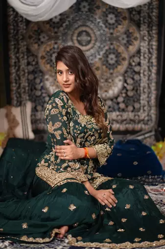 Green embroidered chinon panjabi suit set